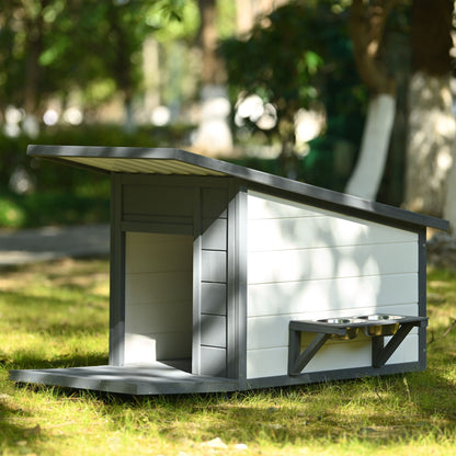 Modern Design Outdoor Dog House With Food Bowl And Wheels Pine - Gray / White Daily Nest