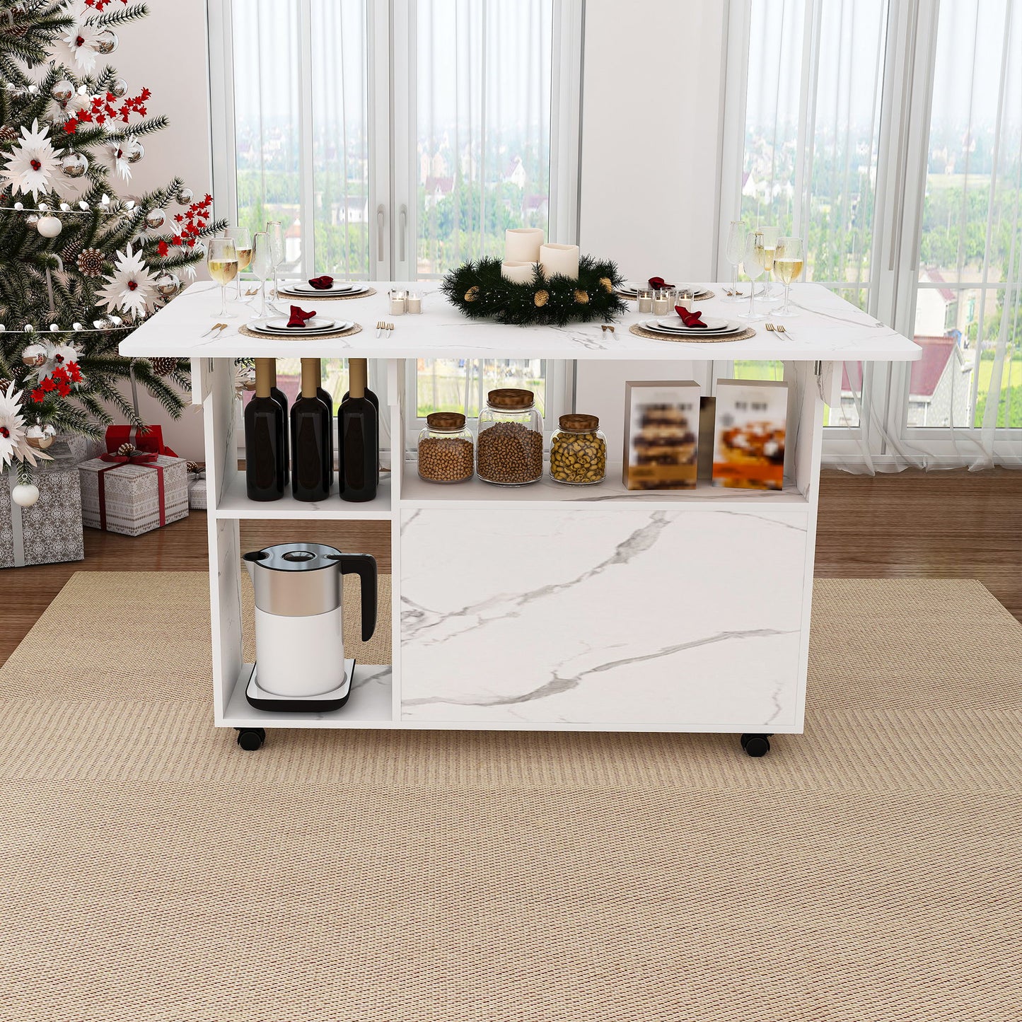 Multi Functional Folding Table With Storage Shelves And Wheels Home Essentials
