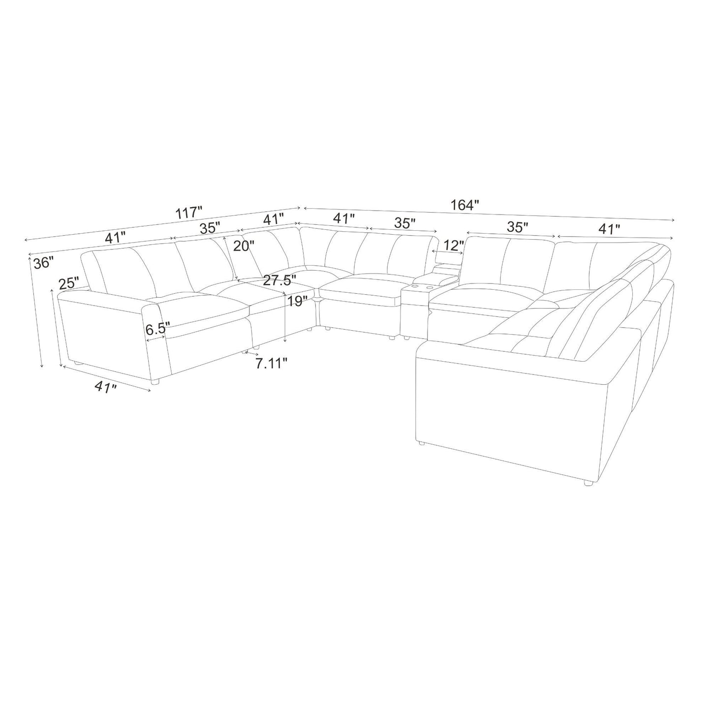 Large Upholstered Seating Modular Sectional Home Essentials