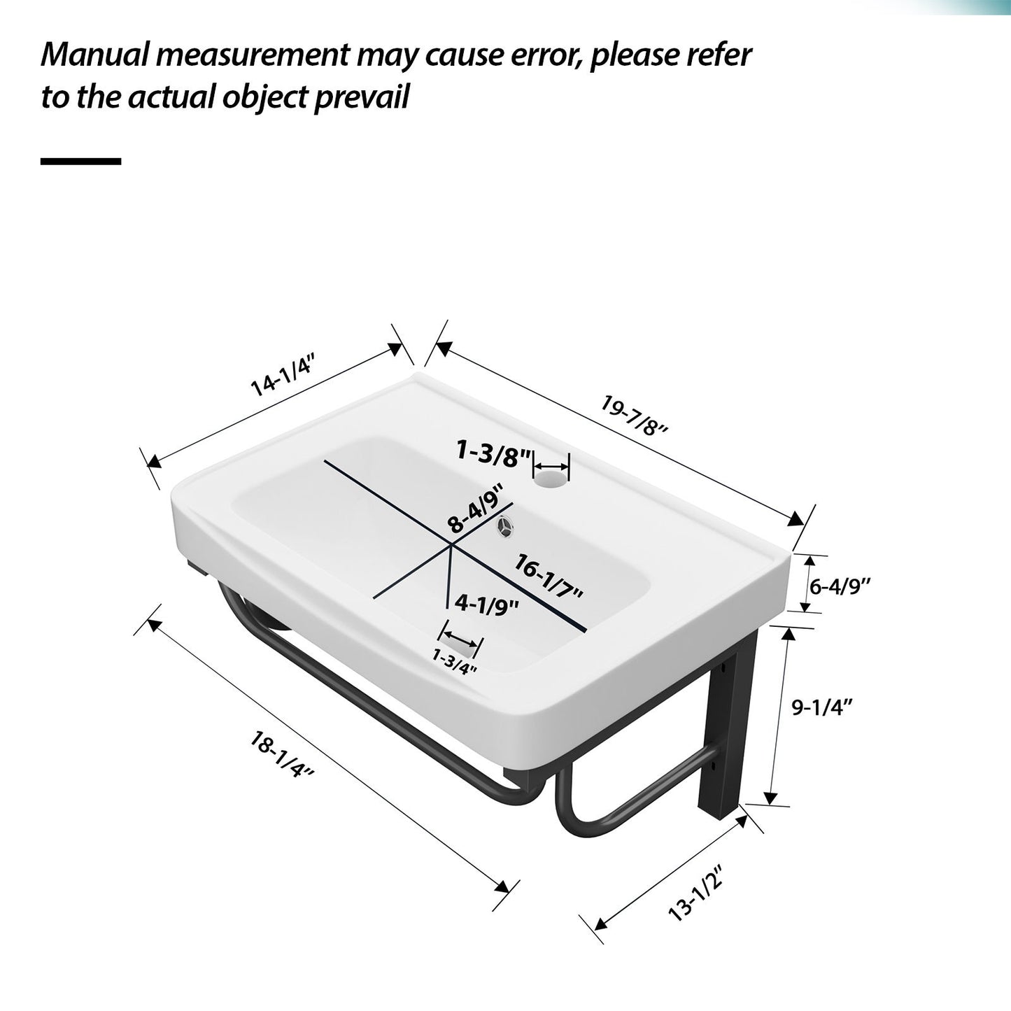 Wall Mounted Rectangular Bathroom Sink With 304 Stainless Steel Towel Bar & Overflow - White Daily Nest
