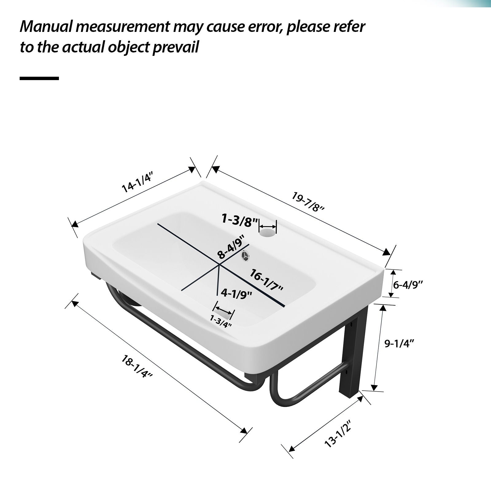 Wall Mounted Rectangular Bathroom Sink With 304 Stainless Steel Towel Bar & Overflow - White Daily Nest