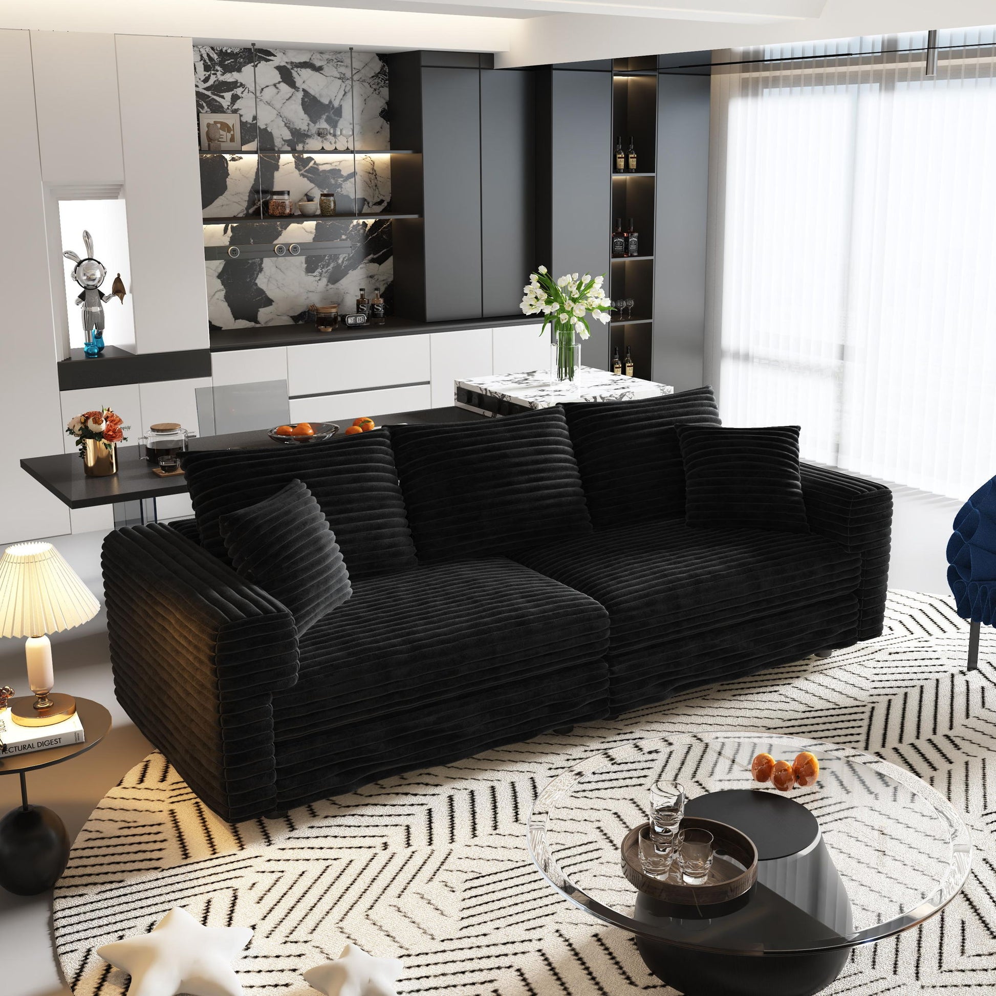 4 Seat Sofa, Modern Comfy Upholstered Sofa Cloud Couch, Deep Seat Couches With Soft Pillows Home Essentials