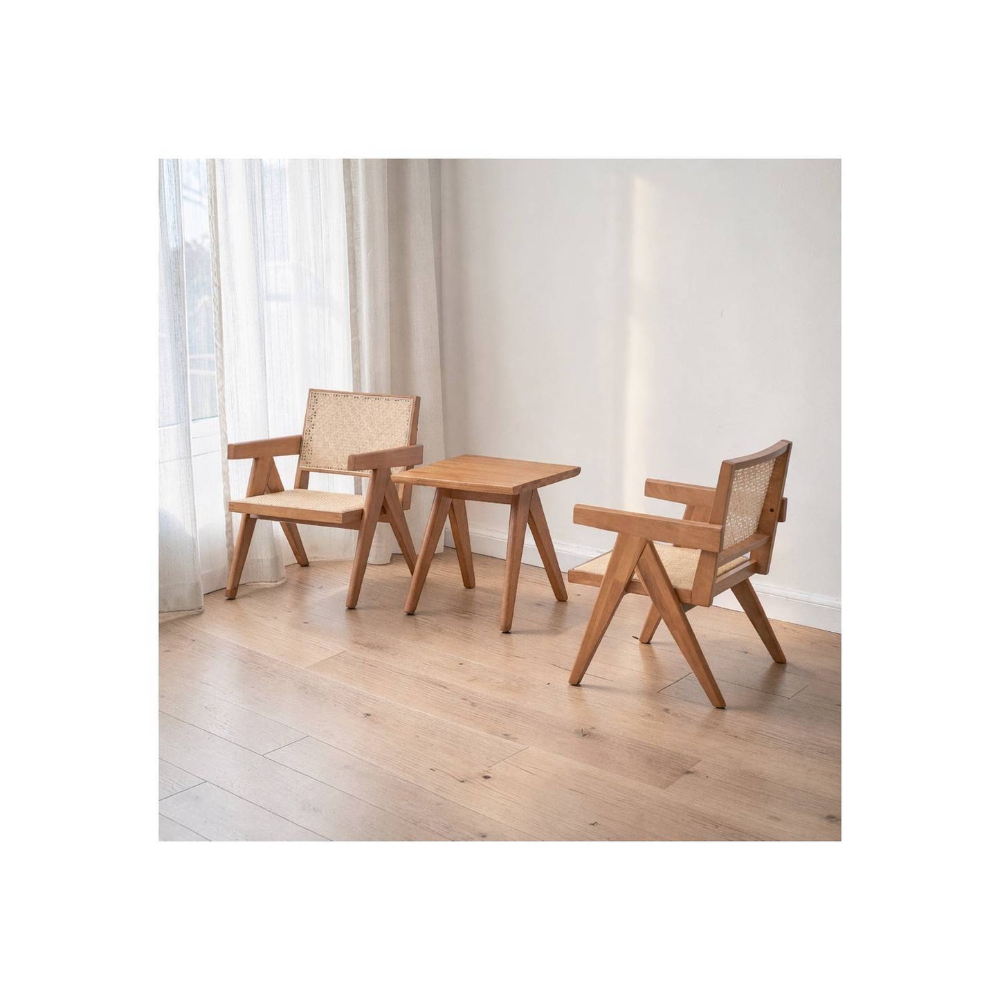 3 Piece Accent Chair Set And Matching End Table For Living Room - Natural Acme