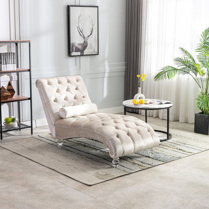 Velvet Chaise Lounge Indoor, Button Tufted Upholstered Chaise Lounge Chair With Pillow