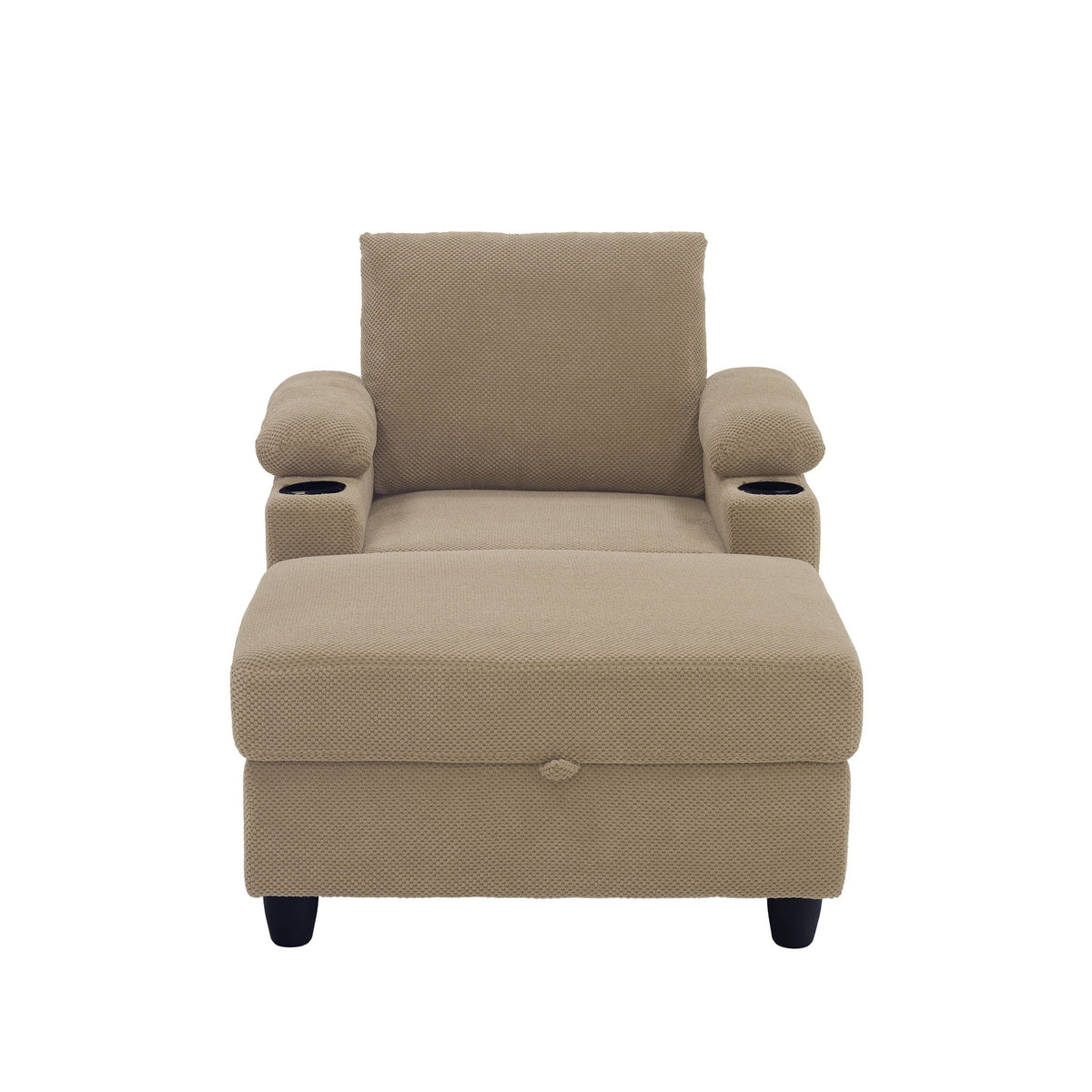 Accent Chair With Storage Ottoman, Reclining Single Chaise Lounge With Cupholders And USB, C Ports Home Essentials