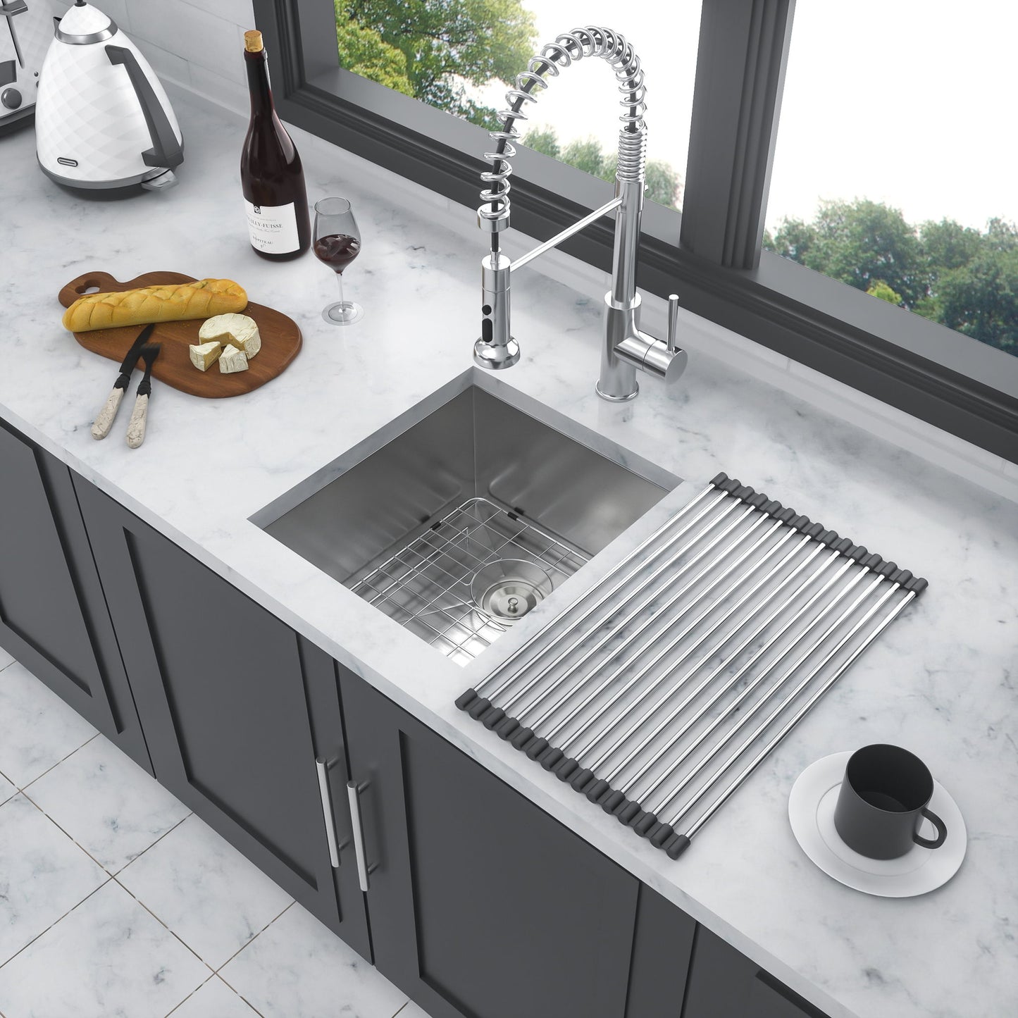 13" Undermount Stainless Steel Kitchen Sink 16 Gauge 9" Deep Single Bowl Basin - Brushed Nickel Daily Nest