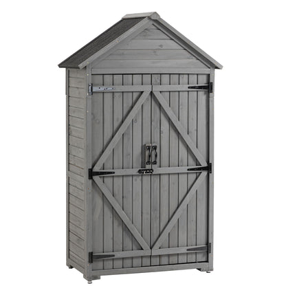 Outdoor Storage Cabinet, Garden Wood Tool Shed, Outside Wooden Shed Closet With Shelves And Latch For Yard Daily Nest
