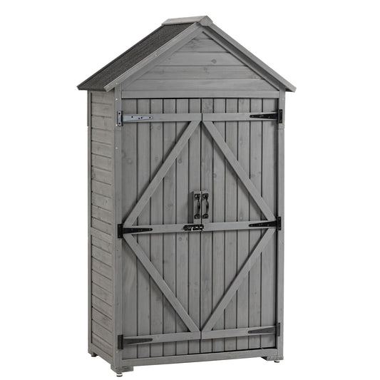 Outdoor Storage Cabinet, Garden Wood Tool Shed, Outside Wooden Shed Closet With Shelves And Latch For Yard Daily Nest