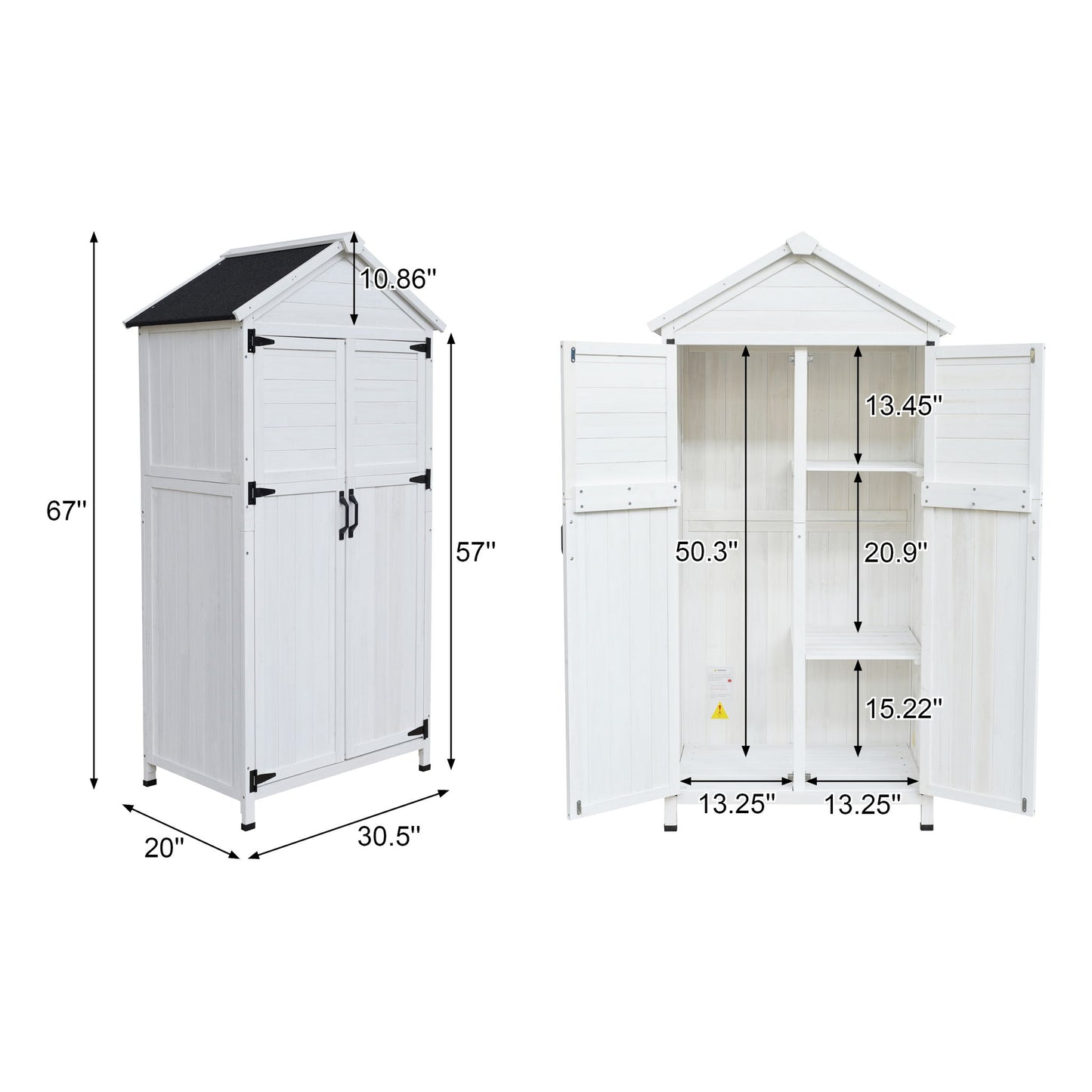 Storage Shed With Double Doors For Outdoor Garden Tool Organization - White Noble House