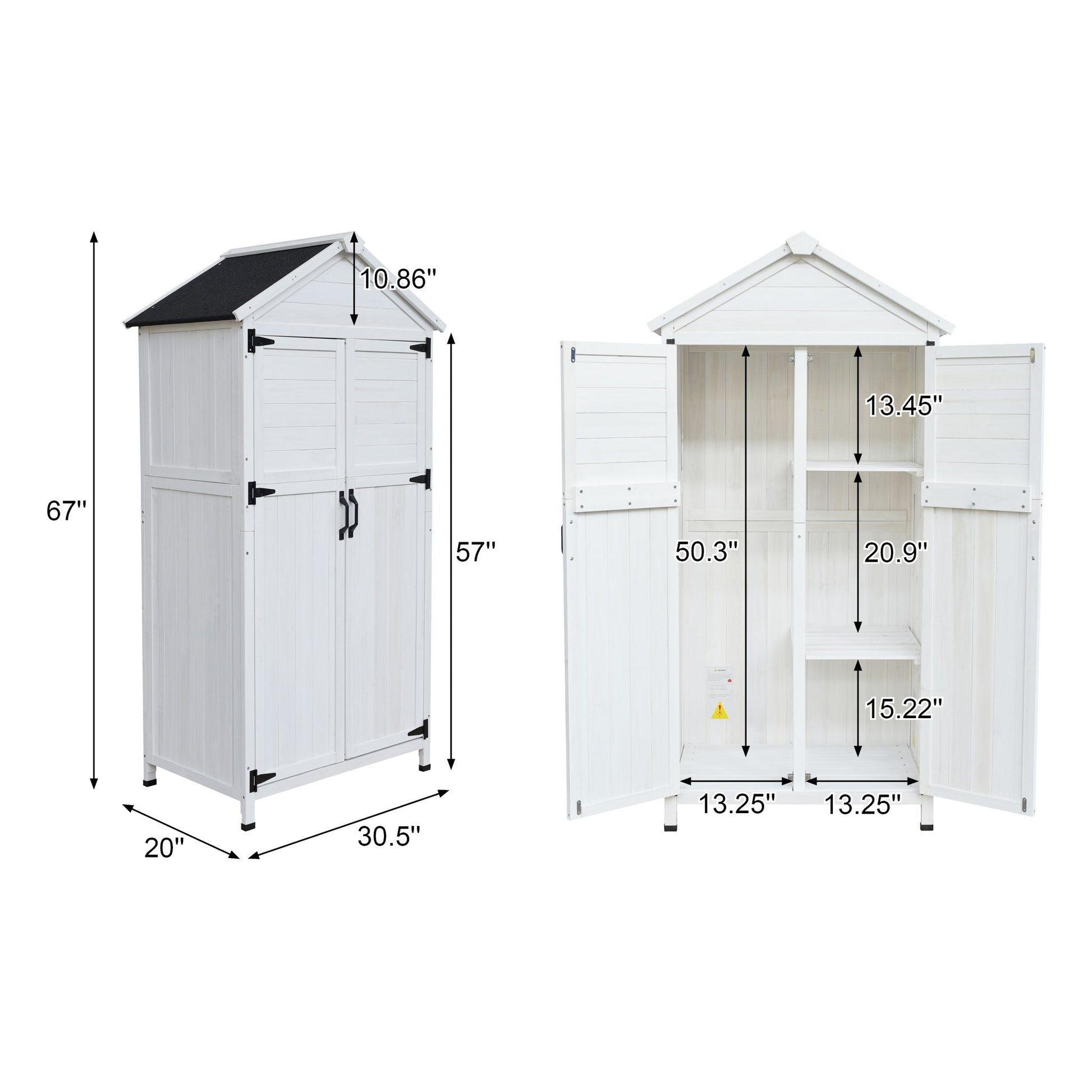 Storage Shed With Double Doors For Outdoor Garden Tool Organization - White Noble House