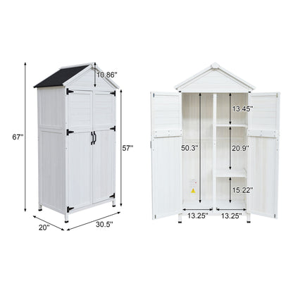 Storage Shed With Double Doors For Outdoor Garden Tool Organization - White Noble House