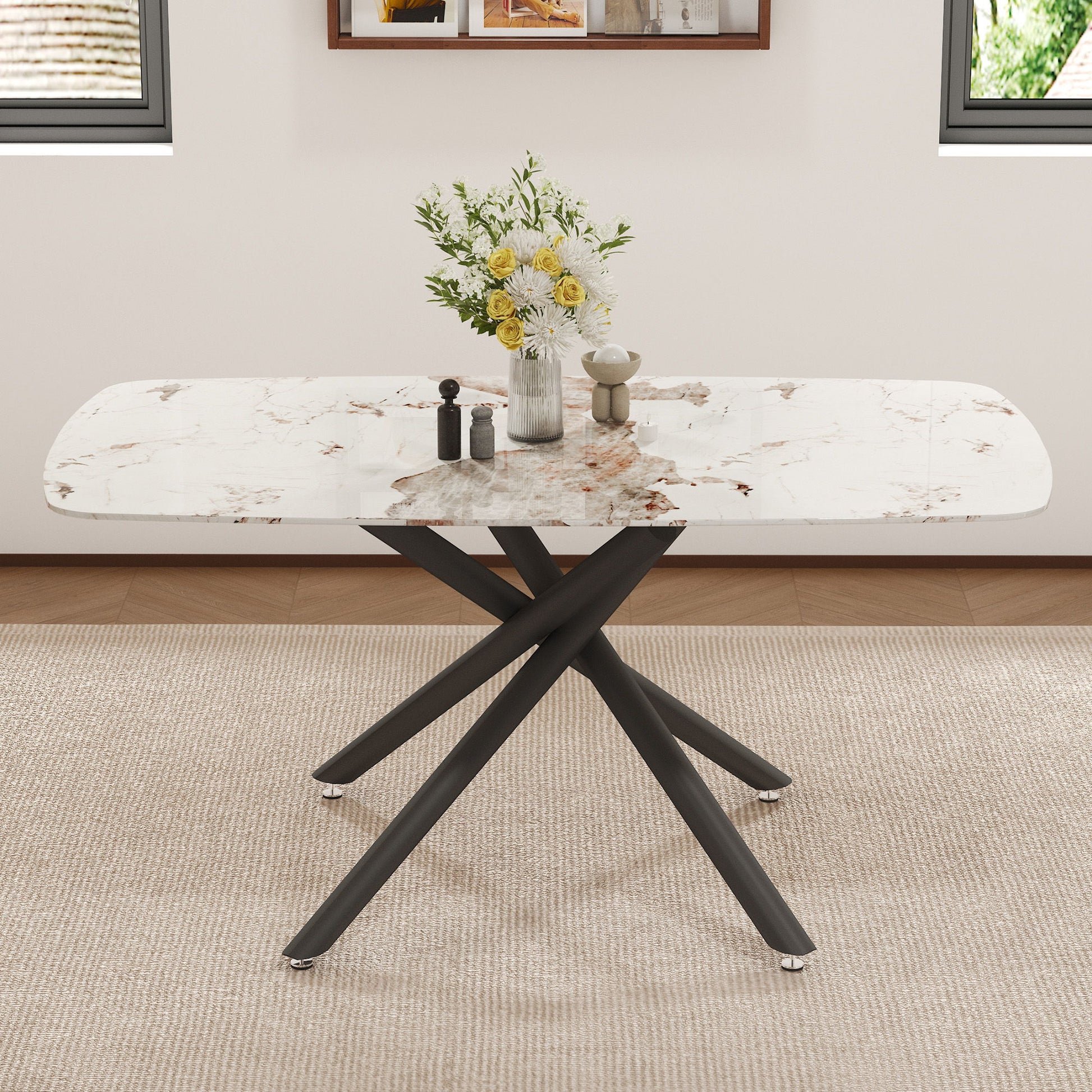 Luxurious Marble Patterned Dining Table With Metal Fork Legs Home Essentials