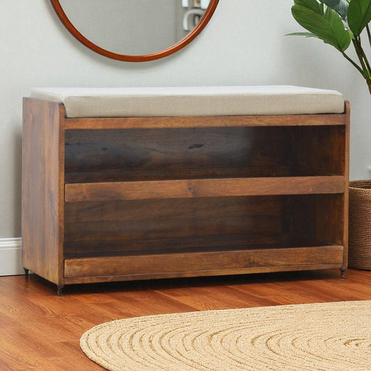 Pull Out Shoe Bench - Chestnut / Mud Linen