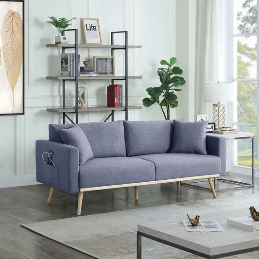 Easton - Linen Fabric Sofa With USB Charging Ports Pockets And Pillows Lilola Home