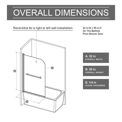 Bohemian Shower Door Bathtub With Tempered Glass And Handle - Matt Black Daily Nest
