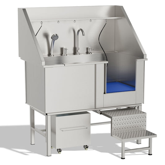 Stainless Steel Dog Washing Station With Seamless Design And Accessories - Silver Daily Nest