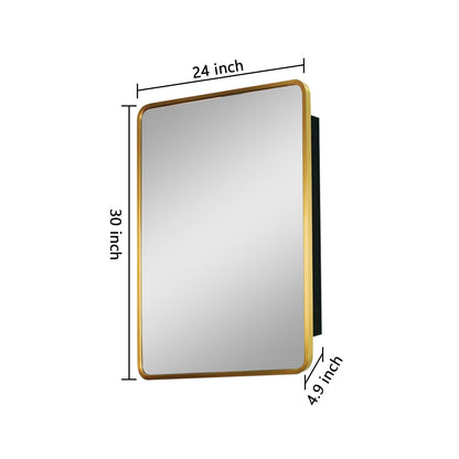 24X30" Gold Metal Framed Wall Mount Or Recessed Bathroom Medicine Cabinet With Mirror - Gold / Matte Black