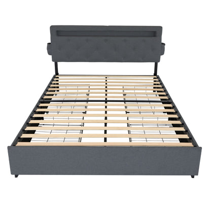 Bed With USB Charging Station, LED Lights, Headboard & Storage Drawers Home Essentials