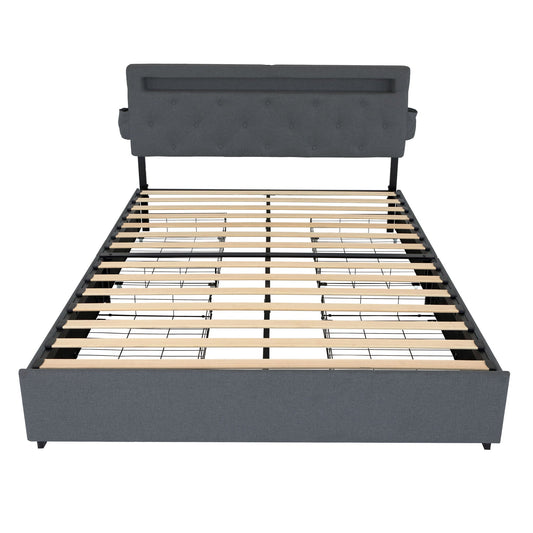 Bed With USB Charging Station, LED Lights, Headboard & Storage Drawers Home Essentials