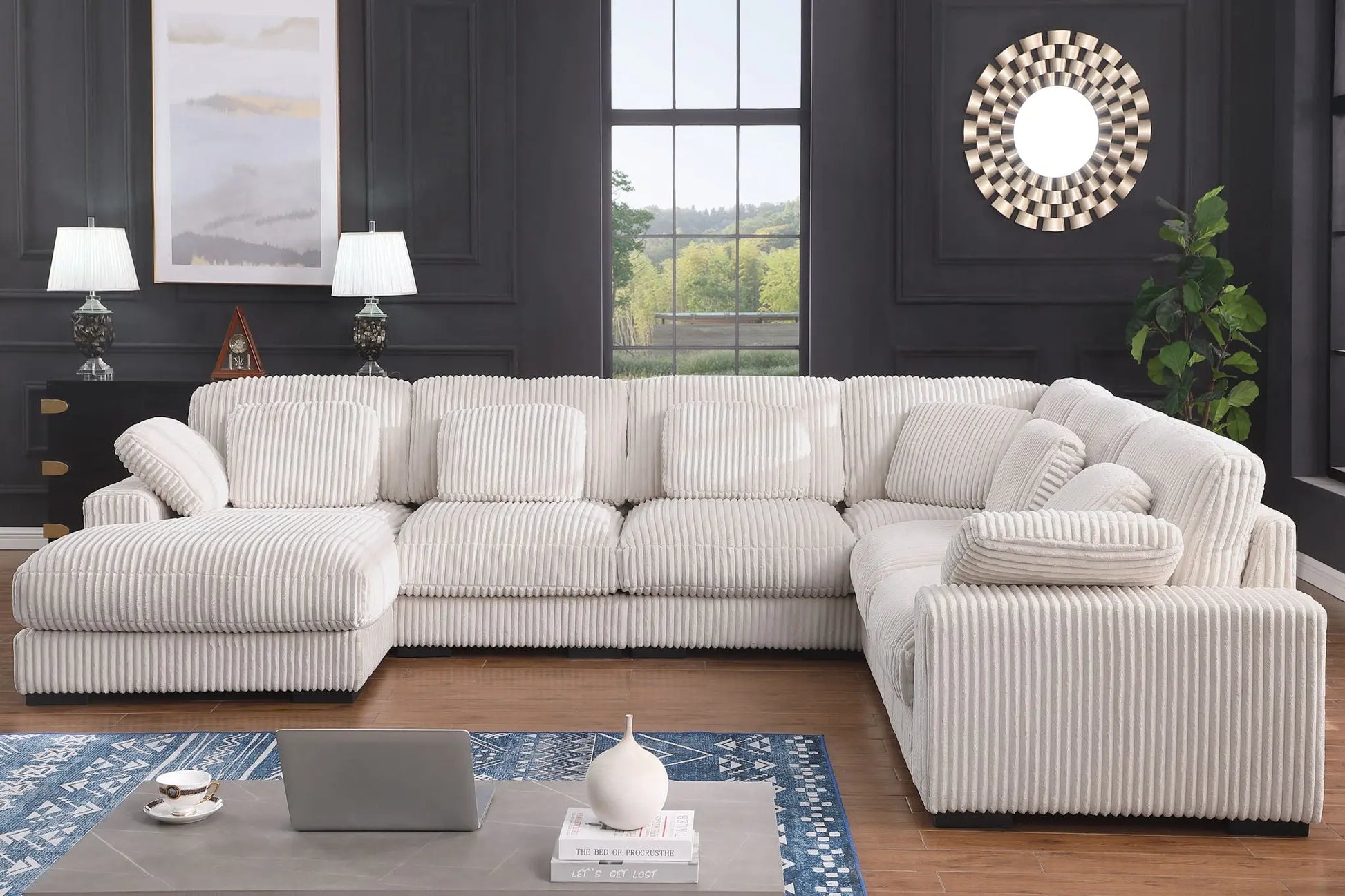 Nadine - Corduroy Modular Corner Sectional Sofa With Left Facing Chaise Lilola Home