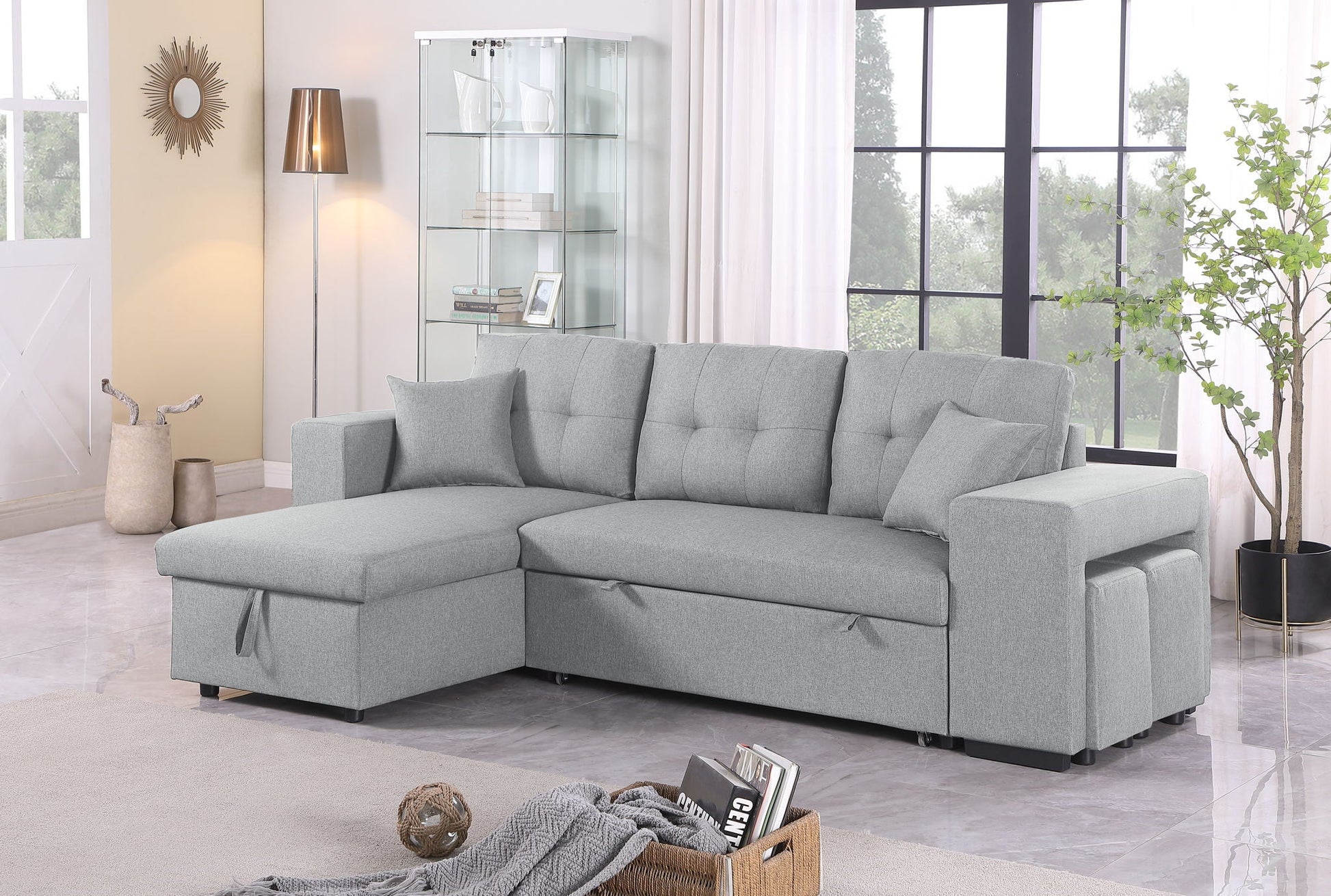 Daniel - Upholstered Reversible Sectional With Pull Out Loveseat - Light Gray Urban Retreats