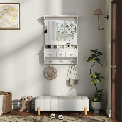 Floating Makeup Vanity With Big Mirror, Wall Mounted Storage Vanity With Drawers, Pockets & Hooks, Space Saving Decorative Home Organizer - White Daily Nest
