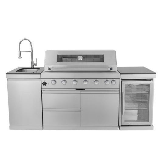 6 Burner 85, 000 Btu Deluxe Gas Outdoor Kitchen Island Grill With Wine Cooler Refrigerator, Rotisserie, Storage Cabinets & Drawers - Silver Daily Nest