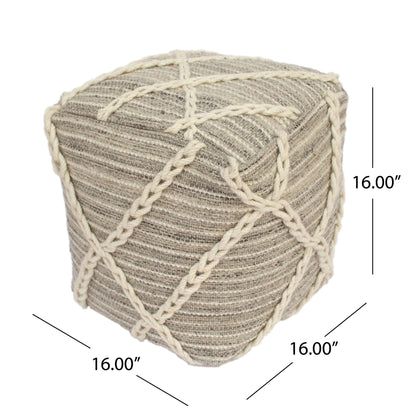 Modern Wool Rope Square Pouf Ottoman Floor Cushion - Gray / Ivory Home Essentials