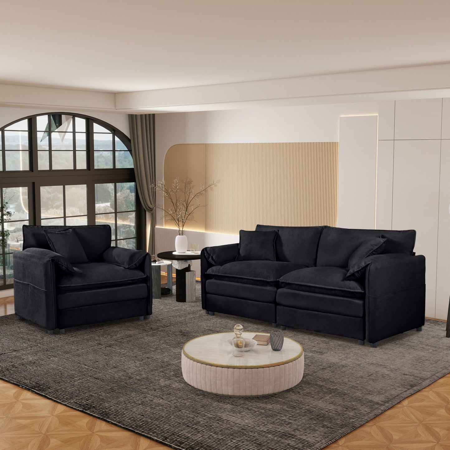 Modern Upholstered Loveseat And Armchair Set With Pillows Home Essentials