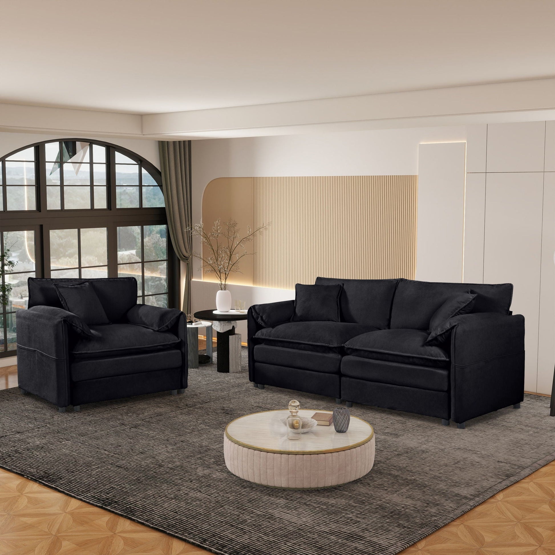 Modern Upholstered Loveseat And Armchair Set With Pillows Home Essentials