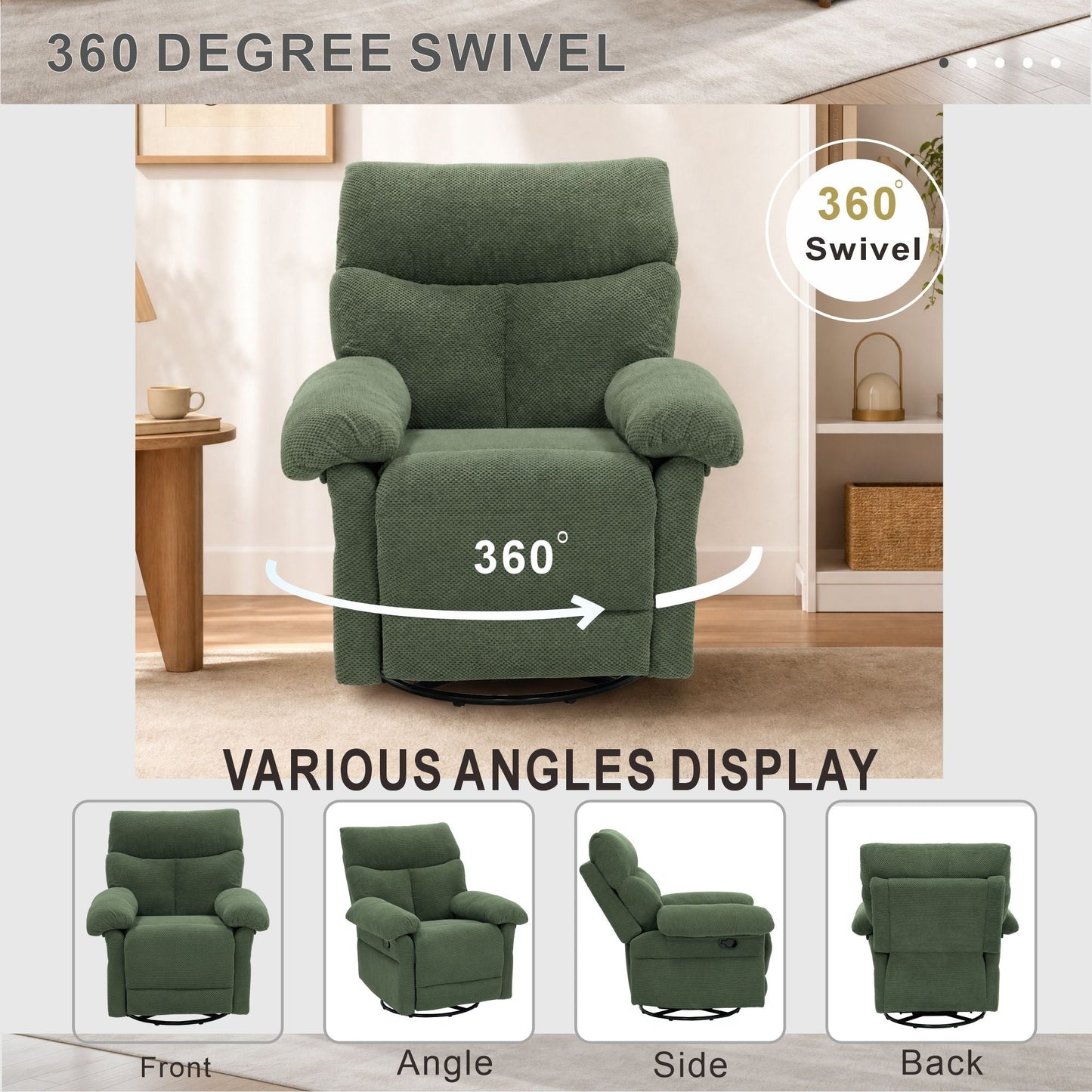 Swivel Rocker Recliner Chair With Manual Recline For Living Room Home Essentials