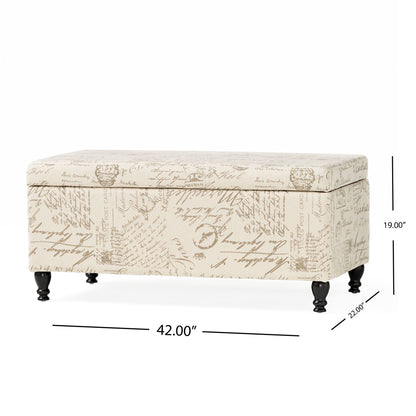 Parisian Upholstered Fabric Storage Ottoman - Beige / Reclaimed Natural Noble House