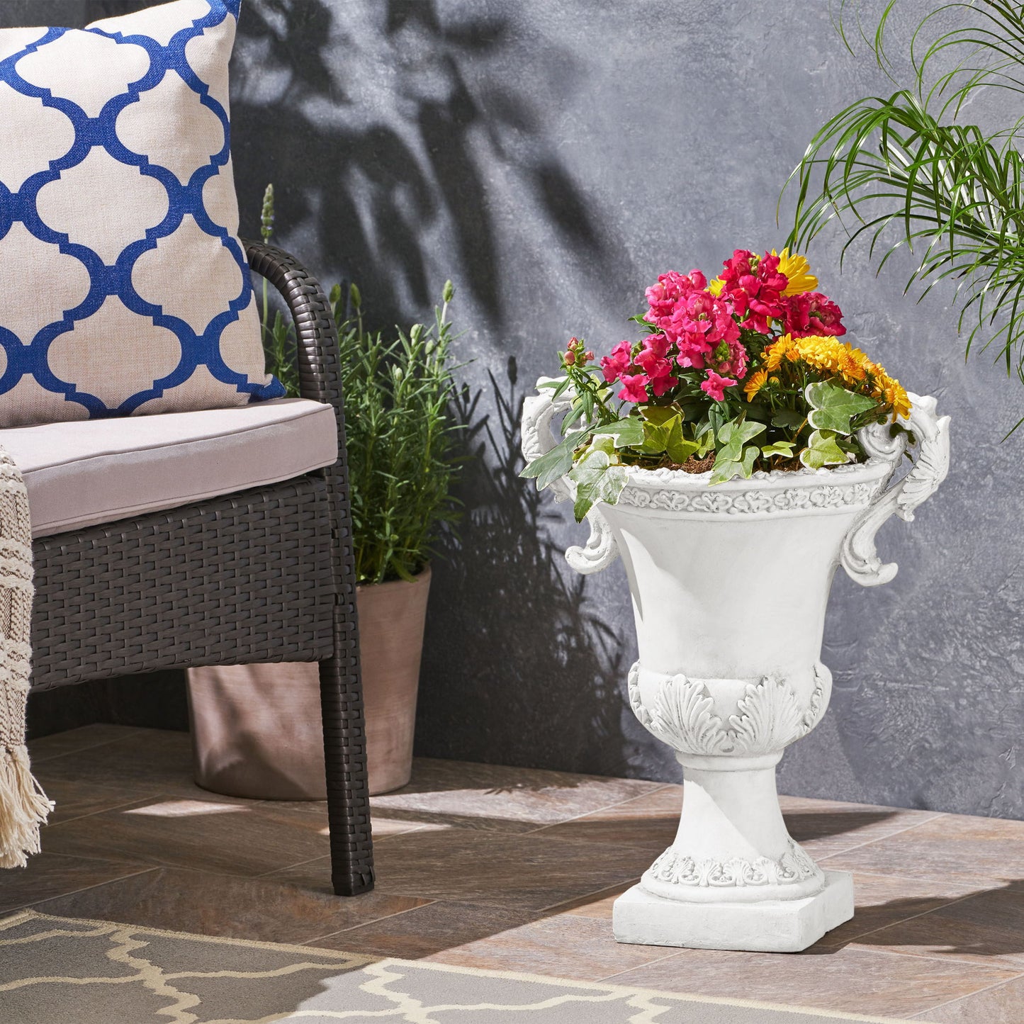 Roman Style Garden Urn Planter - Antique White Noble House