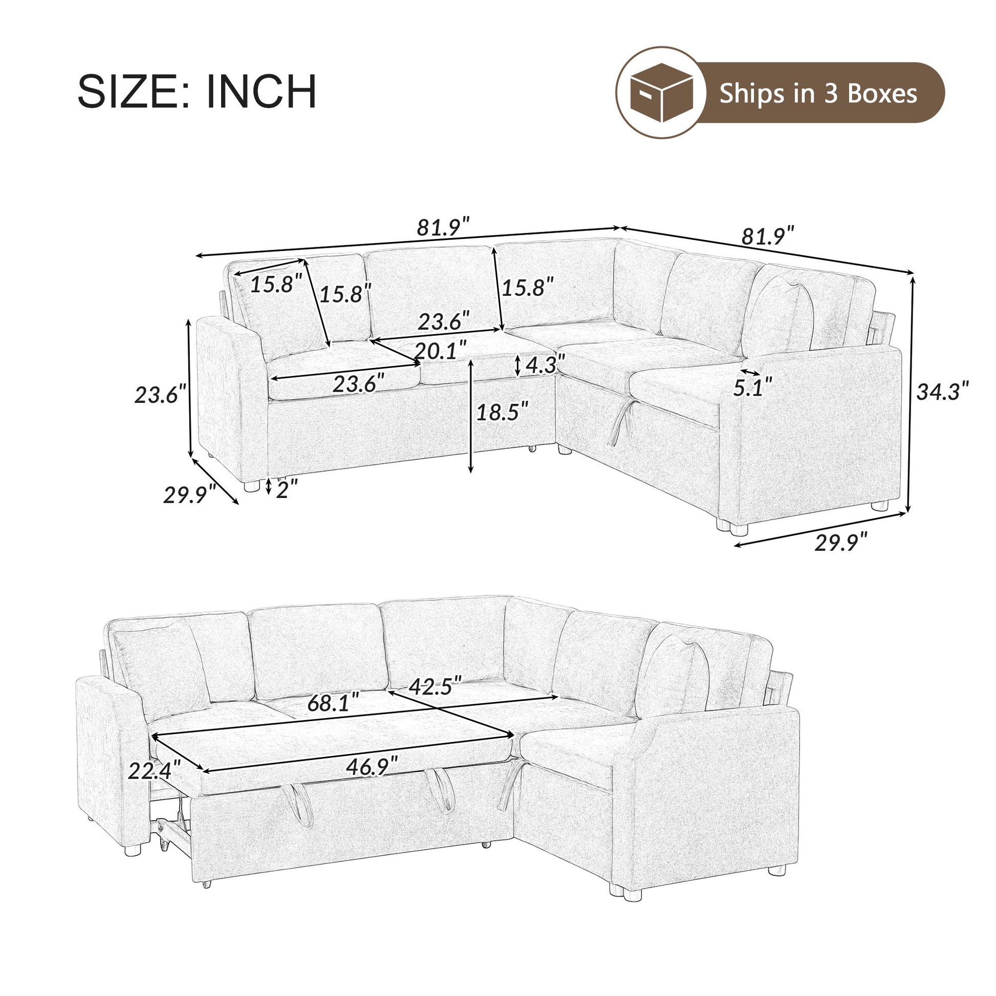 Modern L Shaped Sectional Sofa Bed With Hidden Storage Chenille Upholstery Hearth and Haven
