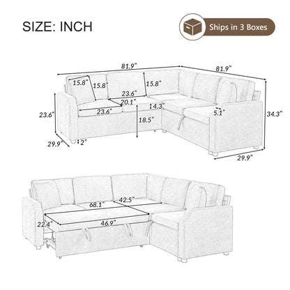 Modern L Shaped Sectional Sofa Bed With Hidden Storage Chenille Upholstery Hearth and Haven