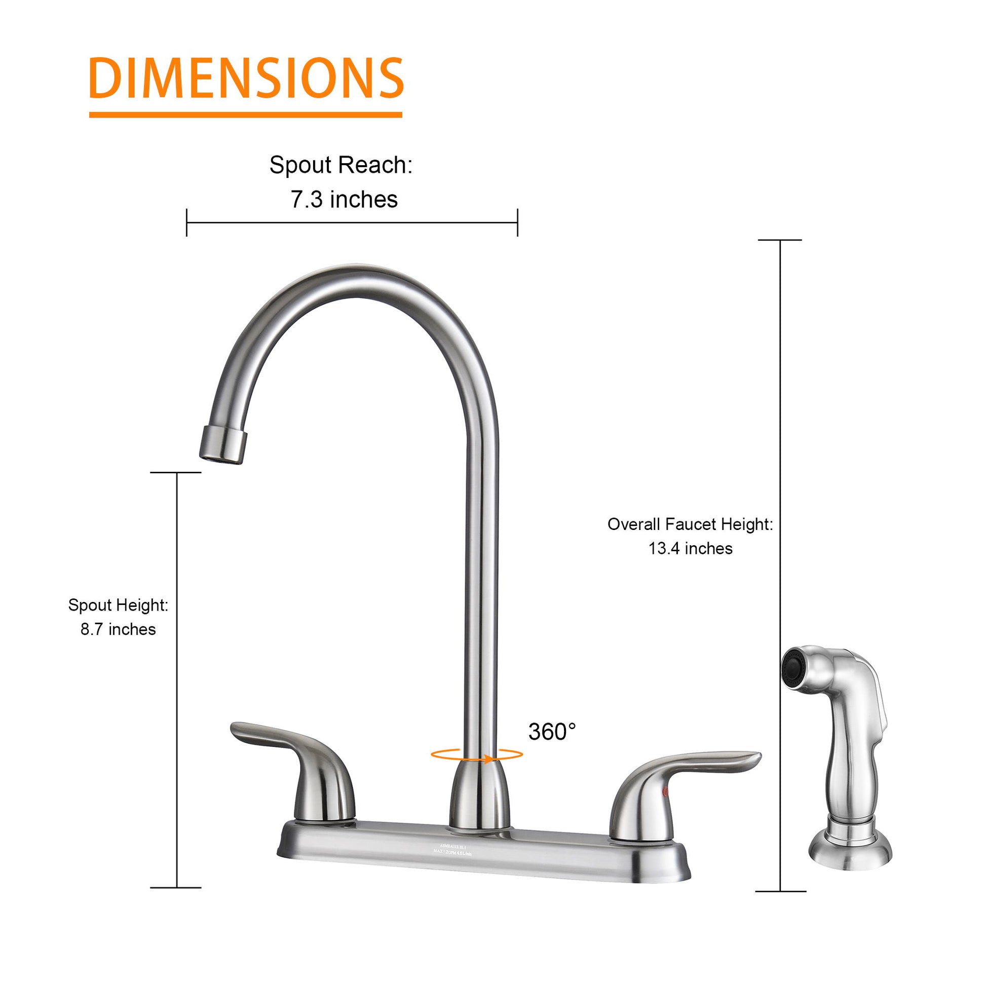 Kitchen Sink Faucet With 2 Handles And Pull Out Side Sprayer, 4 Hole Installation Daily Nest