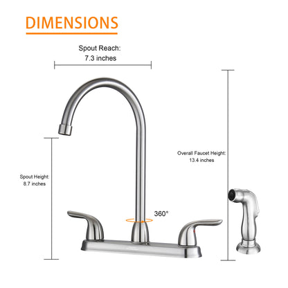 Kitchen Sink Faucet With 2 Handles And Pull Out Side Sprayer, 4 Hole Installation Daily Nest