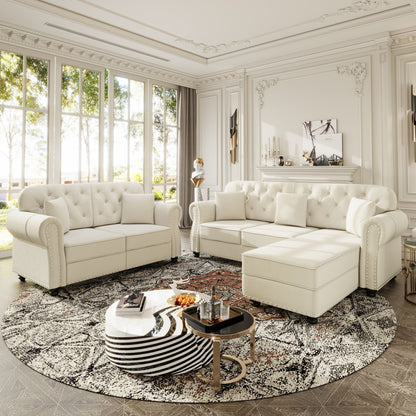 Upholstered Sofa Set With Nailhead Trim And Rolled Armrests, Includes Pillows Home Essentials