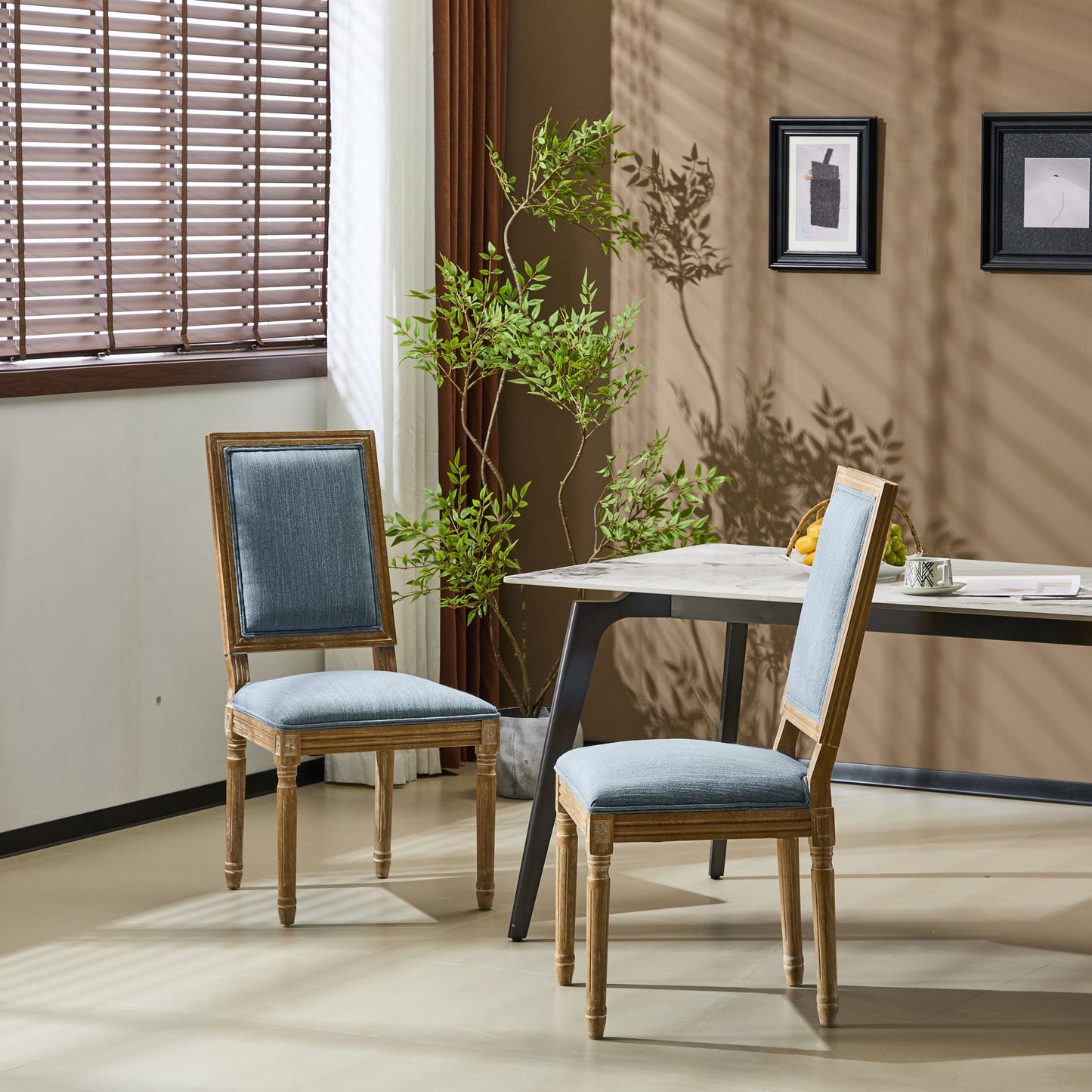 French Country Style Dining Chair With Upholstered Seating And Fluted Legs Noble House
