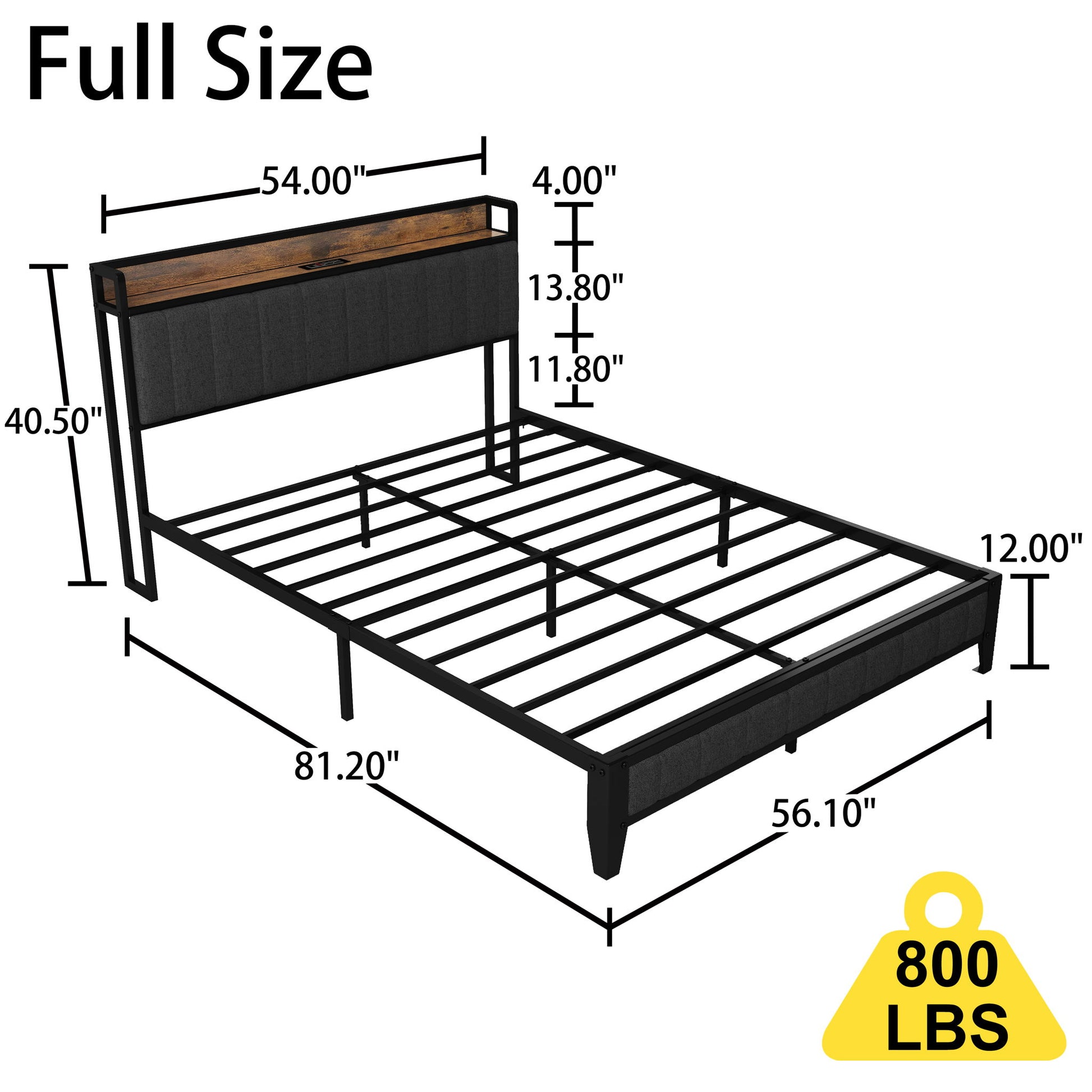 Bed With Charging Station, American Design Upholstered Headboard, Metal Platform Home Essentials