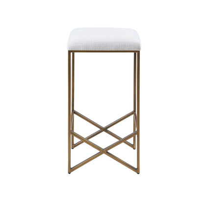 Backless Upholstered Counter Stool With Padded Seat - Ivory / Bronze JLA