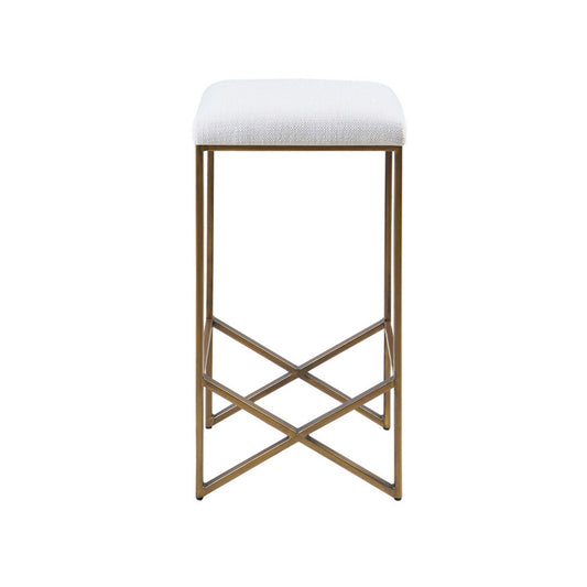 Backless Upholstered Counter Stool With Padded Seat - Ivory / Bronze JLA