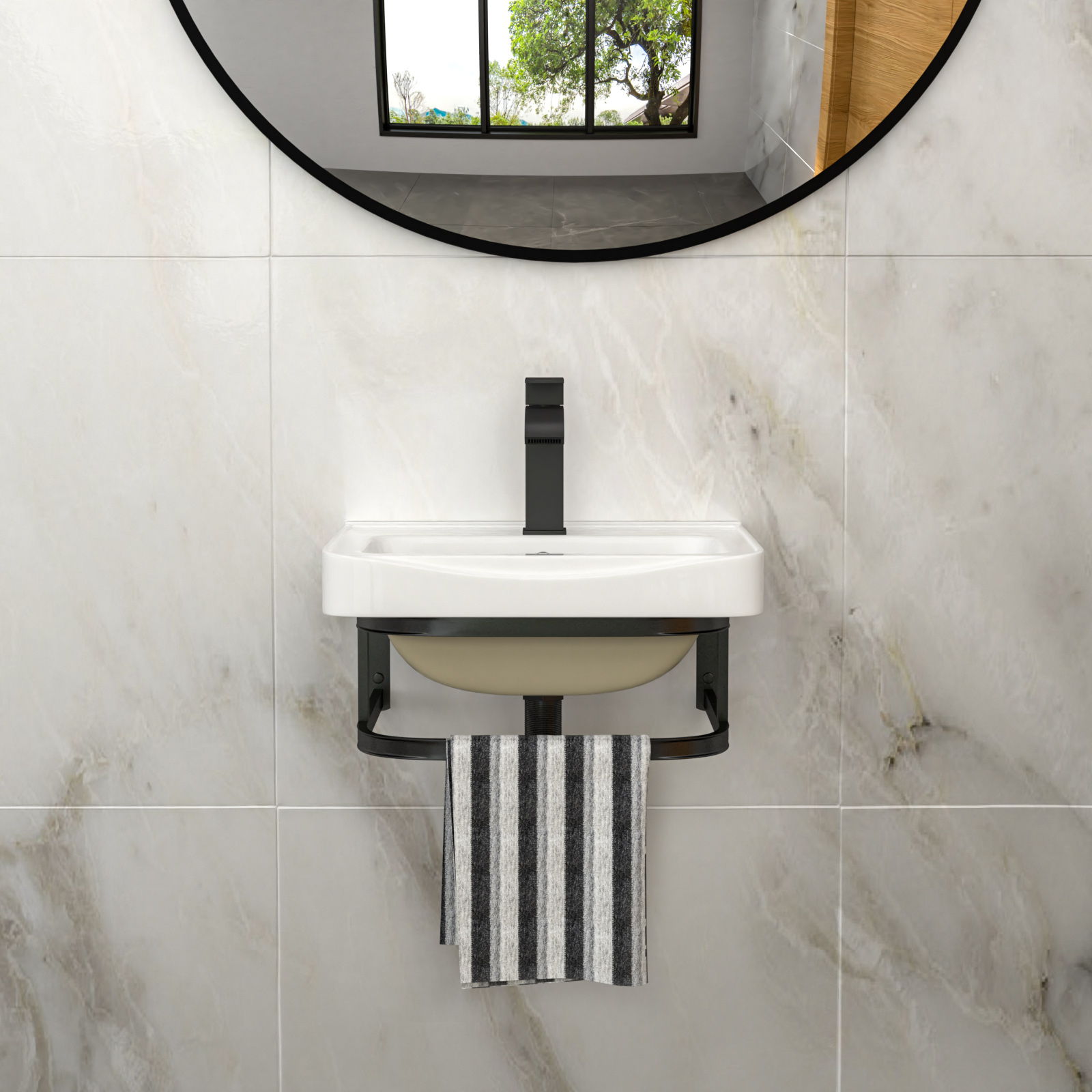 Wall Mounted Bathroom Sink With Towel Bar & Overflow - White / Black Daily Nest