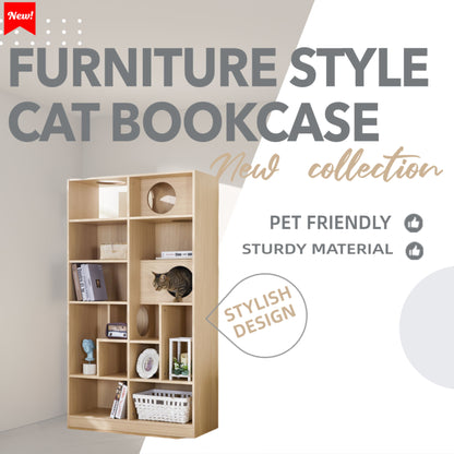 Furniture Style Cat Bookcase Cat Tree Shelves - Natural Daily Nest