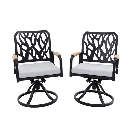 Outdoor Patio Swivel Rocker With Outdoor Grade Sunbrella Cushions, Branch Like Backrest (Set of 2) - Bourbon Brown Life Outside