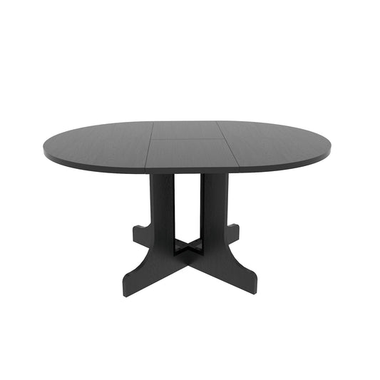 Dining Table For Farmhouse Kitchen Expandable Oval Table Top With Removable Leaf Trestle X Shaped Base - Black Home Essentials