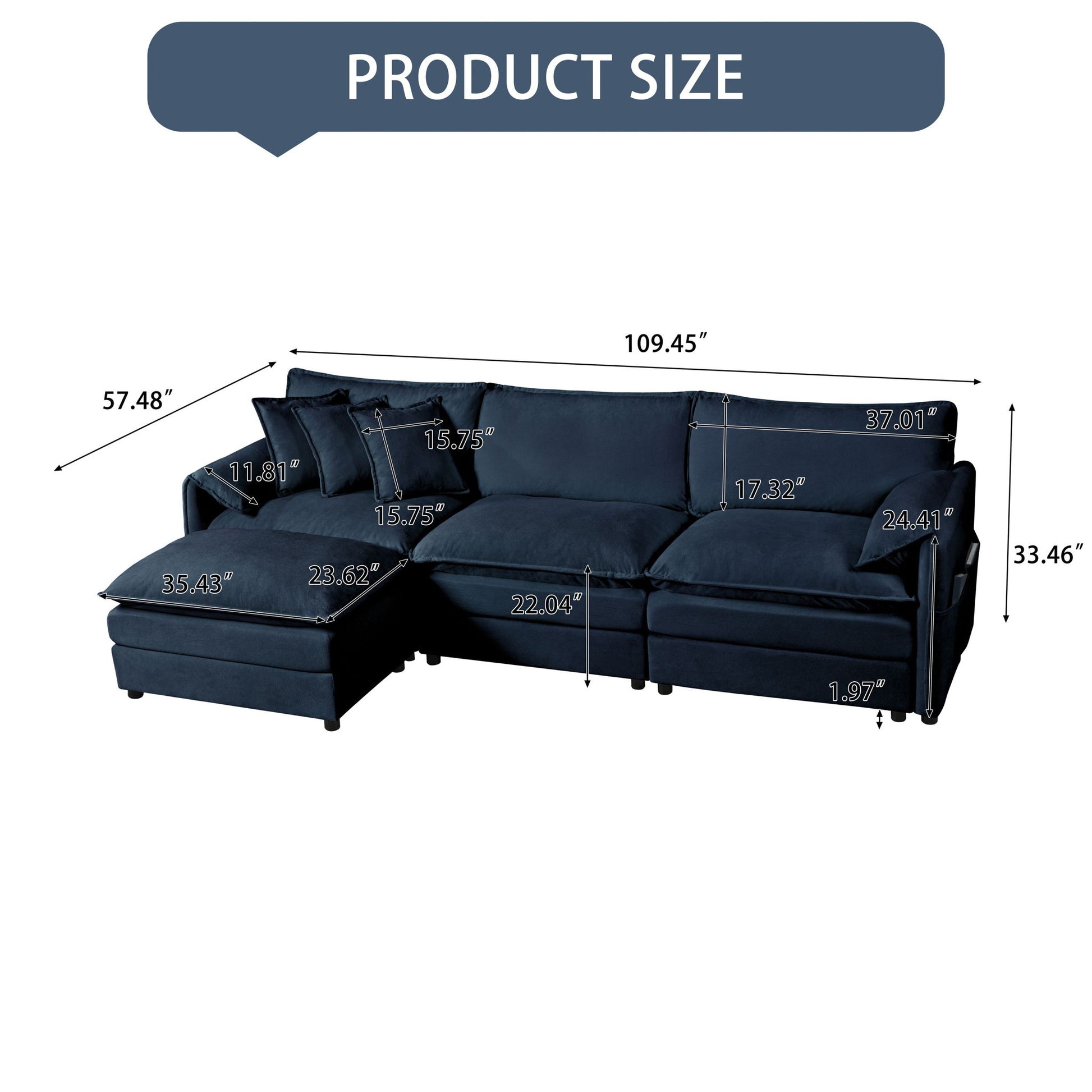 Modern Comfy Deep Seat Modular Sectional Sofa Cloud Couch With Ottoman Home Essentials