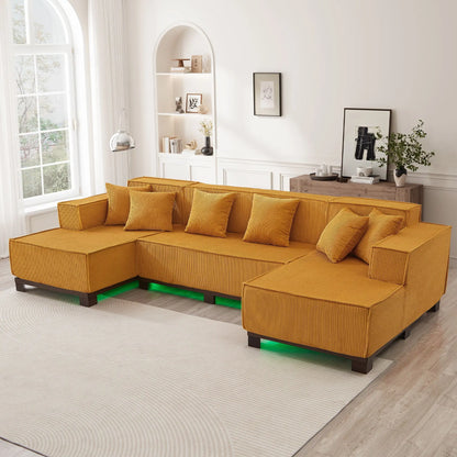 U-Shaped Sectional Sofa With RGB LED Light Strip And 6 Pillows Hearth and Haven