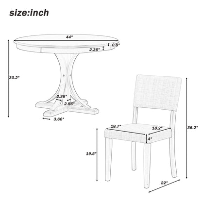 Retro Round Dining Table Set With Curved Trestle Style Table Legs And Upholstered Chairs For Dining Room Hearth and Haven