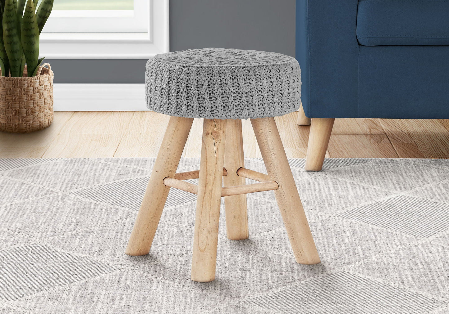 Ottoman, Pouf, Footrest, Foot Stool, Round Velvet, Natural Wood Legs, Contemporary, Modern 8th Street
